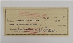 Sid Hartman Signed Check From 1958