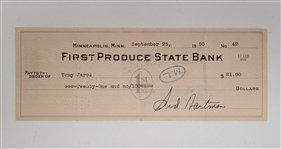 Sid Hartman Signed Check From 1950 JSA