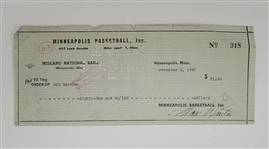 Max Winter & Sid Hartman Signed Minneapolis Lakers Check From 1947