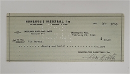 Max Winter & Sid Hartman Signed Minneapolis Lakers Check From 1949