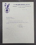 Ben Kerner Signed 1957 St. Louis Hawks Letter to Sid Hartman JSA