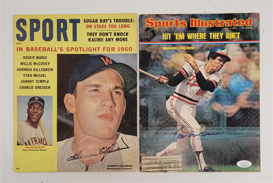 Lot of 2 Harmon Killebrew & Rod Carew Autographed Magazines JSA