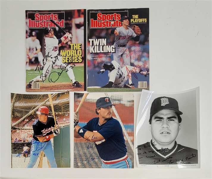 Lot of 5 Minnesota Twins Autographed Photos & Sports Illustrated Magazines