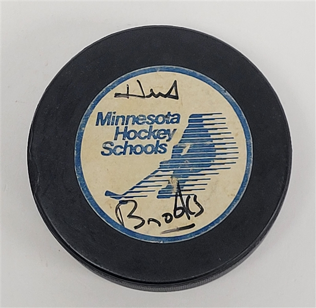 Herb Brooks Autographed Minnesota Hockey Schools Hockey Puck JSA