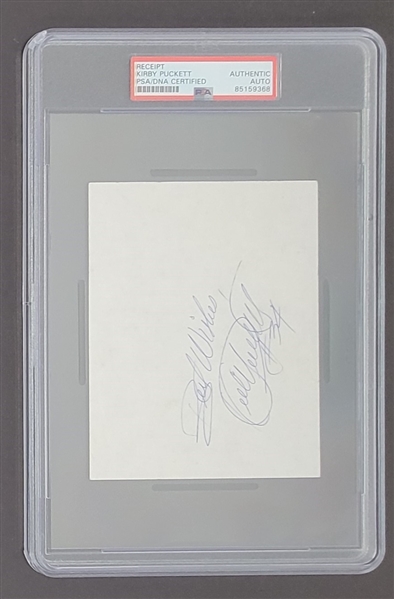 Kirby Puckett Autographed Receipt PSA Slabbed