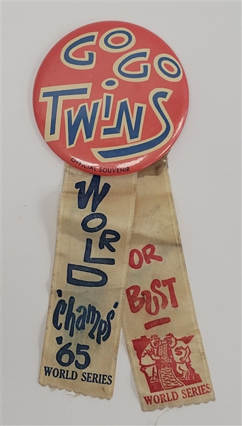 Tony Oliva & Zoilo Versalles Dual Autographed Vintage 1965 Minnesota Twins "Go Go Twins" Ribbon Button