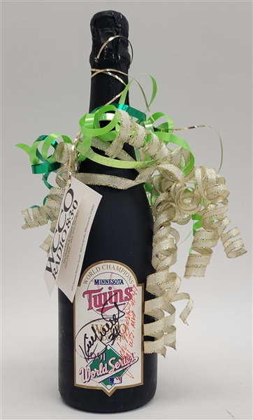 Kirby Puckett & Jack Morris Dual Autographed 1991 Minnesota Twins World Series Championship Champaign Bottle w/ Beckett LOA