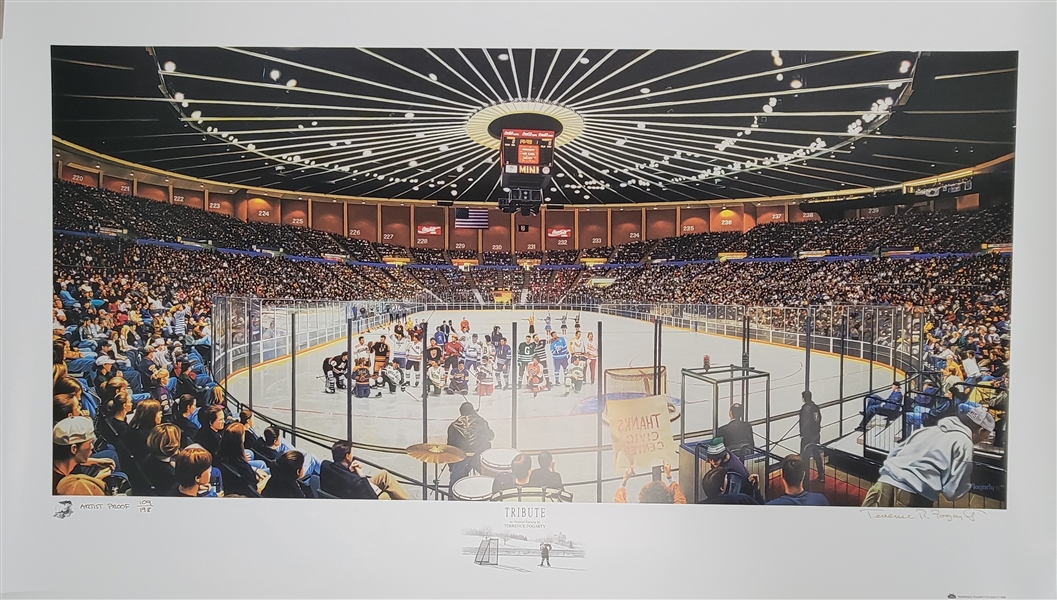 Rare Terrence Fogarty State High School Hockey Tribute 16x35 Lithograph AP #109/198 Signed by Fogarty