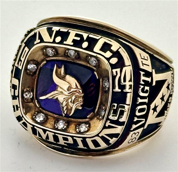 Stu Voigts 1974 Minnesota Vikings NFC Championship 10K Gold & Diamond Ring from Super Bowl IX vs. the Pittsburgh Steelers