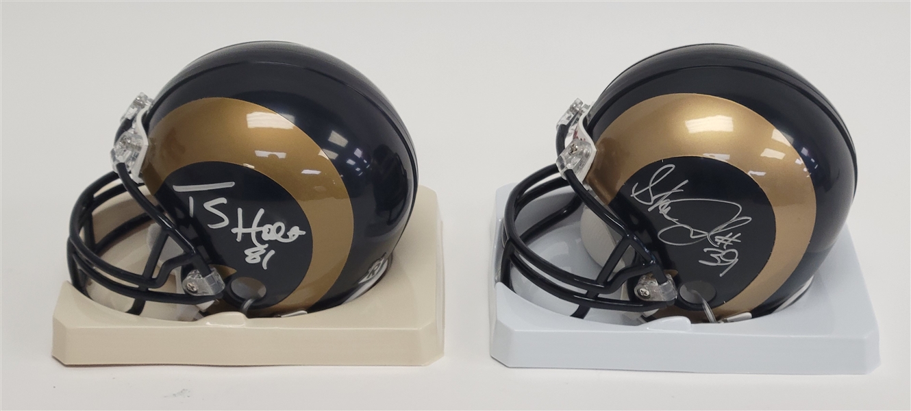 Lot of 2 Torry Holt & Steven Jackson Autographed St. Louis Rams Mini Helmets