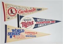 Lot of 3 Vintage Minnesota Twins & St. Louis Cardinals Pennants