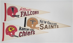 Lot of 3 Vintage New Orleans Saints, Kansas City Chiefs, & Atlanta Falcons Pennants