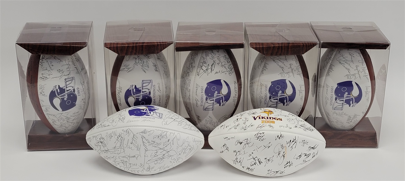 Lot of 7 Minnesota Vikings Stamped Signature Footballs