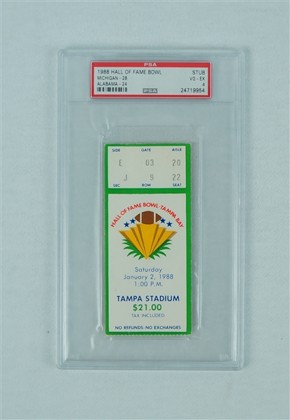 Michigan vs. Alabama 1988 Hall of Fame Bowl PSA Graded FULL Ticket