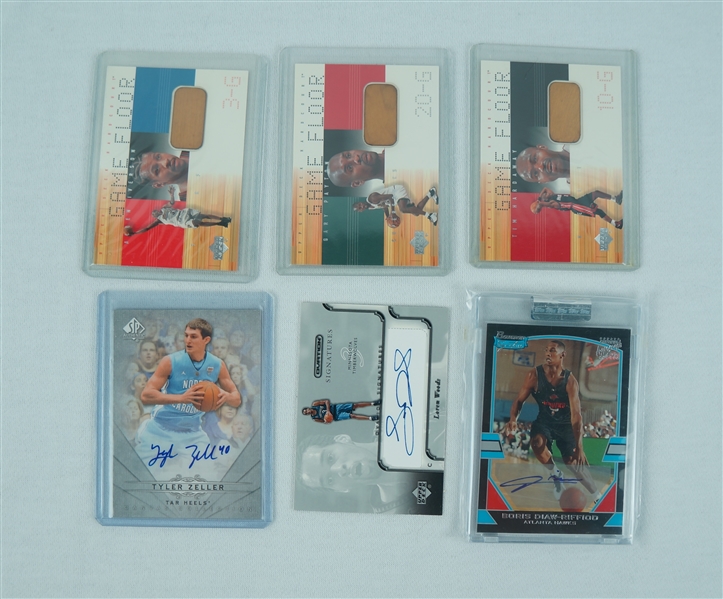 NBA Collection of 6 Game Used & Autographed Basketball Cards  