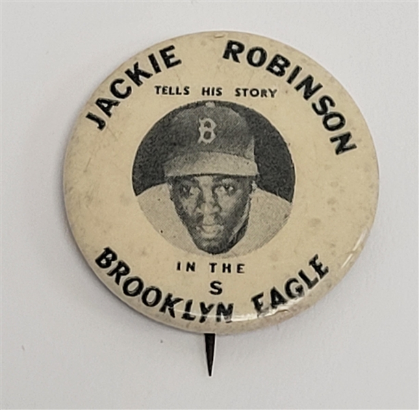 Rare 1947 "Jackie Robinson Tells His Story in the Brooklyn Eagle" Pin