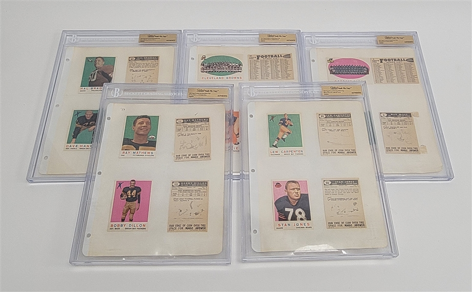 Lot of (5) 1959 Topps Football File Copy Binder Pages BGS Slabbed