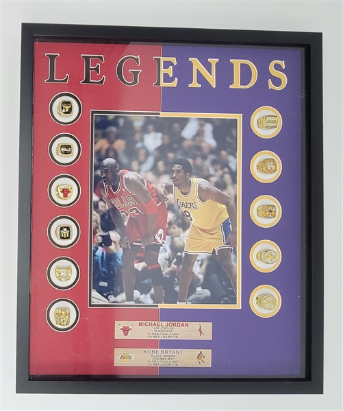 Michael Jordan & Kobe Bryant Framed Replica NBA Championship Ring Display