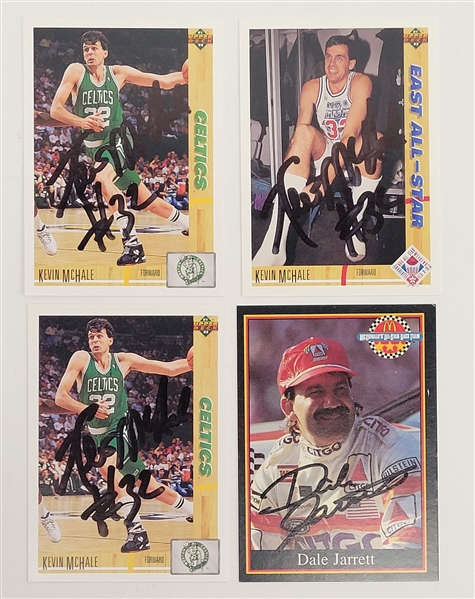 Lot of 4 Kevin McHale & Dale Jarrett Autographed Cards w/ Beckett LOAs