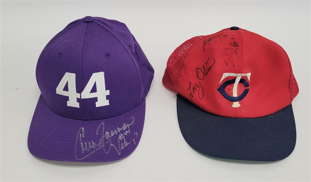 Lot of 2 Chuck Foreman & Tony Oliva Autographed Hats