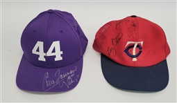 Lot of 2 Chuck Foreman & Tony Oliva Autographed Hats