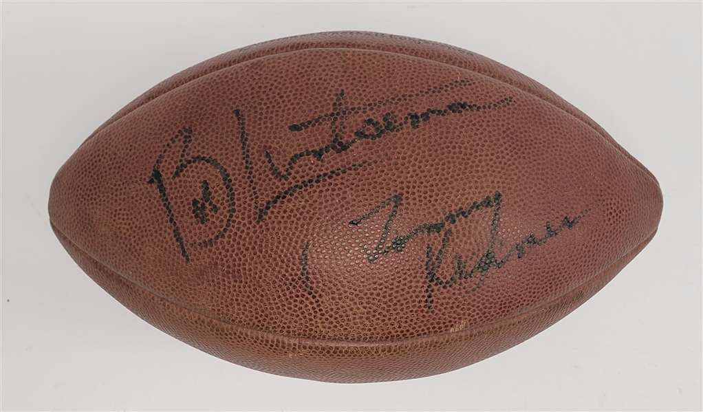 Tommy Kramer +1 Other Autographed Vintage Wilson Football w/ Plastic Kicking Tee