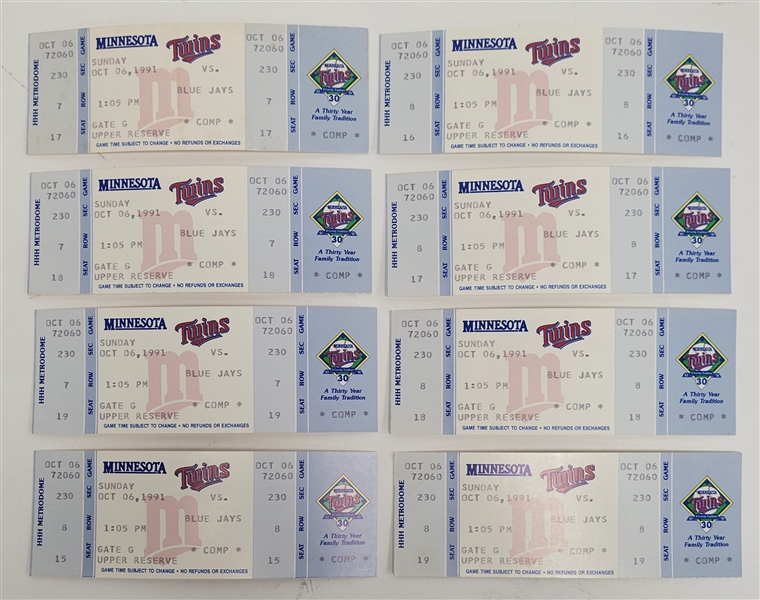 Lot of (8) 1991 Minnesota Twins Postseason Tickets