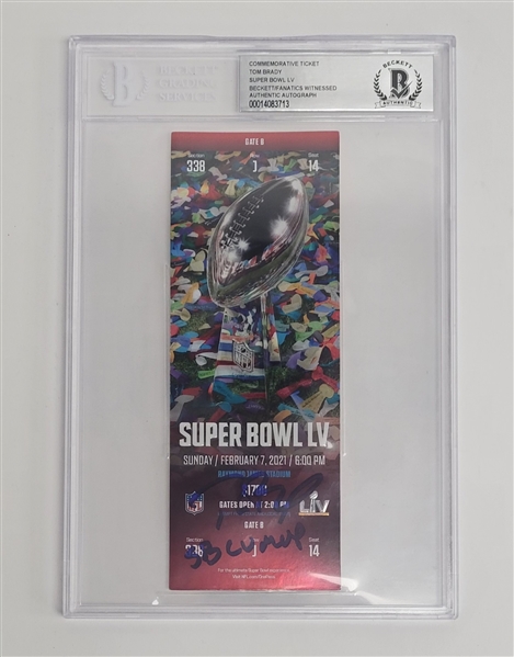Tom Brady Autographed & Inscribed Super Bowl LV Commemorative Ticket Beckett Slabbed