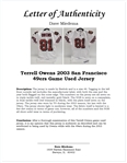Terrell Owens 2003 San Francisco 49ers Game Used Jersey w/ Dave Miedema LOA