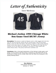 Michael Jordan 1994 Chicago White Sox Game Used BP/Spring Training Jersey w/ Dave Miedema LOA