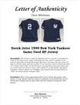 Derek Jeter 1999 New York Yankees Game Used BP Jersey w/ Dave Miedema LOA