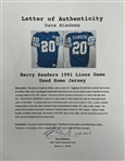 Barry Sanders 1991 Detroit Lions Game Used Jersey w/ Dave Miedema LOA