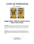 Reggie Miller 1998-99 Indiana Pacers Game Used Jersey w/ Dave Miedema LOA