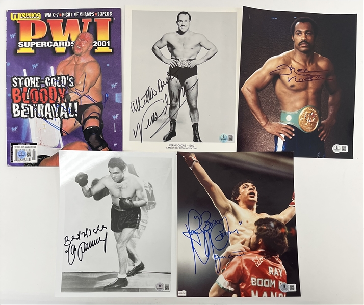 Lot of 5 Boxing & Wrestling Autographed Photos Beckett