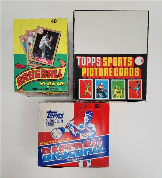 Lot of (3) 1987 & 1988 Topps Baseball Card Boxes w/ Unopened Packs