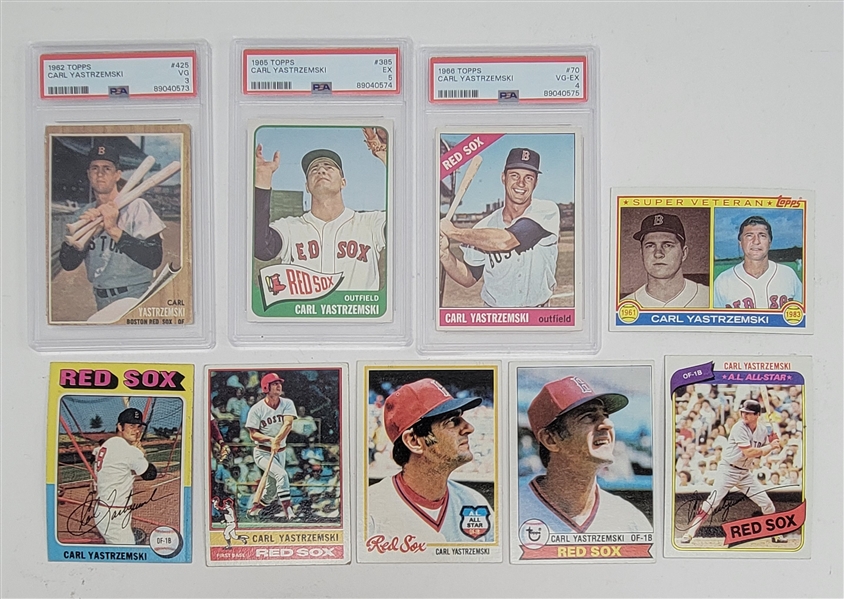 Lot of 9 Carl Yastrzemski Cards w/ 3 PSA Graded
