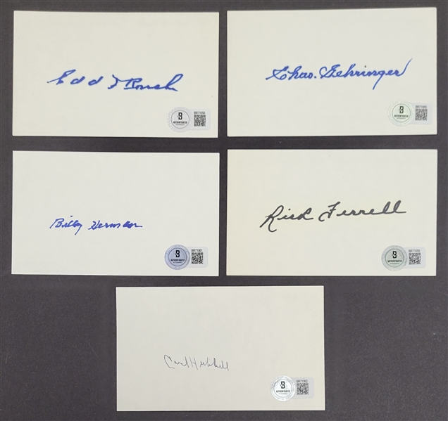 Lot of 5 Baseball Hall of Famers Autographed Index Cards Beckett