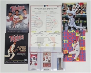 Byron Buxton Collection w/ Autographed Baseball, Photo, Magazines, 1st Career Game Ticket, & Dugout Lineup Card