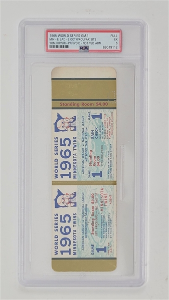 1965 World Series Game 1 Proof Ticket PSA 5