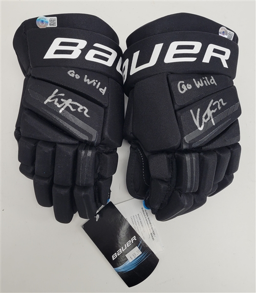 Lot of 2 Kevin Fiala Autographed & Inscribed Bauer Hockey Gloves Beckett