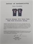 Patrick Mahomes 2016 Texas Tech Game Used Jersey w/ Dave Miedema LOA