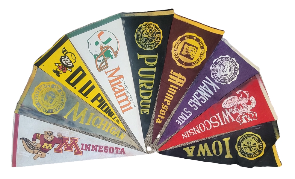 Lot of 9 Vintage College Pennants