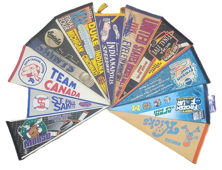 Lot of 11 Vintage Miscellaneous Sports Pennants