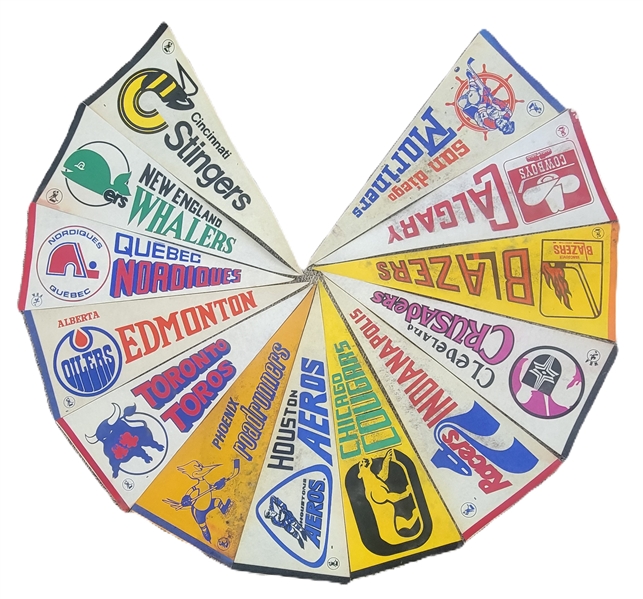 Lot of 13 Vintage WHA Hockey Pennants