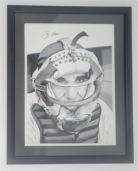 Yogi Berra Autographed Original 16x21 James Fiorentino Watercolor Painting Framed 22x28 w/ Beckett LOA