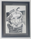 Yogi Berra Autographed Original 16x21 James Fiorentino Watercolor Painting Framed 22x28 w/ Beckett LOA