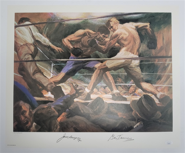 Jack Dempsey & Gene Tunney Dual Autographed 1974 Living Legends 18x22 Lithograph JSA & PSA/DNA