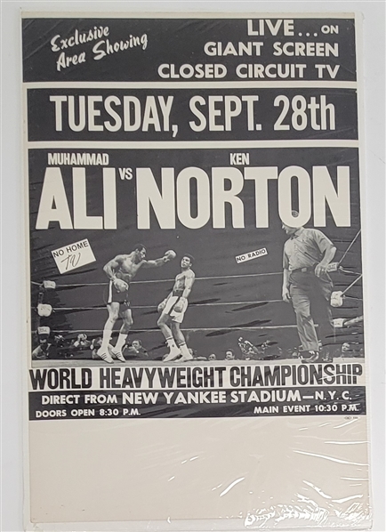 Muhammad Ali vs. Ken Norton Original 1976 Poster for Closed Circuit Viewing 15x23