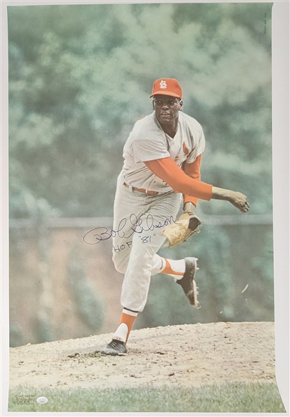 Bob Gibson Autographed & HOF Inscribed 1968 Sports Illustrated 24x36 Poster JSA