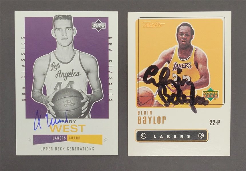 Lot of 2 Jerry West & Elgin Baylor Autographed Cards Beckett